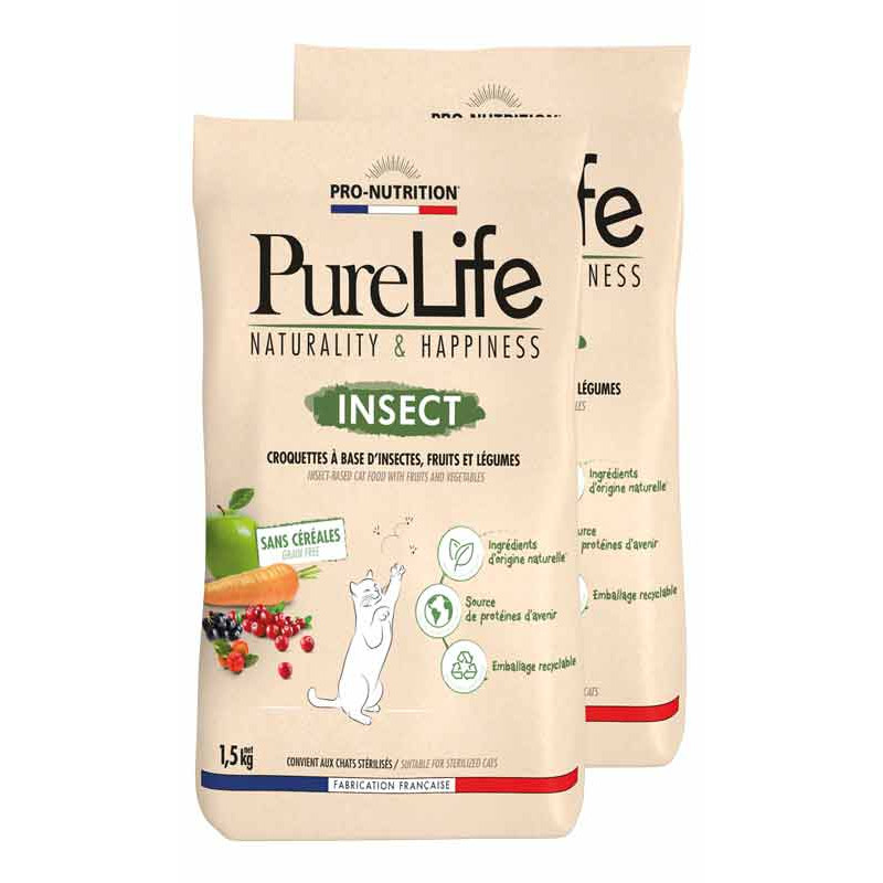 PURE LIFE  CHAT INSECT| Croquettes sans céréales et à base d'insectes pour chat - Pro Nutrition - Flatazor