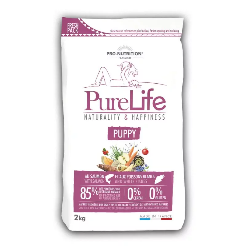 DESTOCKAGE PURE LIFE  CHIEN PUPPY  | Croquettes sans céréales pour chiot au saumon et poissons blancs 2kg  - Pro Nutrition - Flatazor