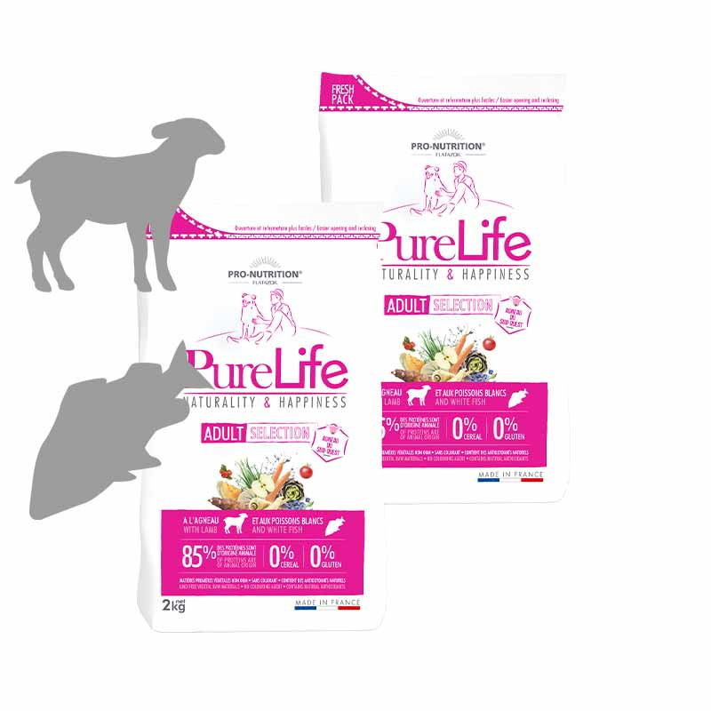 DESTOCKAGE PACK DÉCOUVERTE 2X2kg - Croquettes sans céréale chien - PURE LIFE SELECTION  - Pro Nutrition - Flatazor