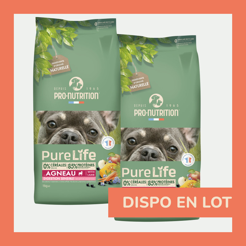 Pure Life Chien Sensible Agneau | Croquettes sans céréales pour chien sensible - saveur agneau LOT - 2x11kg  - Pro Nutrition - Flatazor