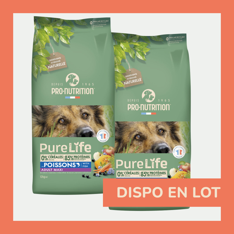 Pure Life Chien Adult Maxi Poissons | Croquettes sans céréales pour chien saveur poissons LOT - 2x12kg  - Pro Nutrition - Flatazor