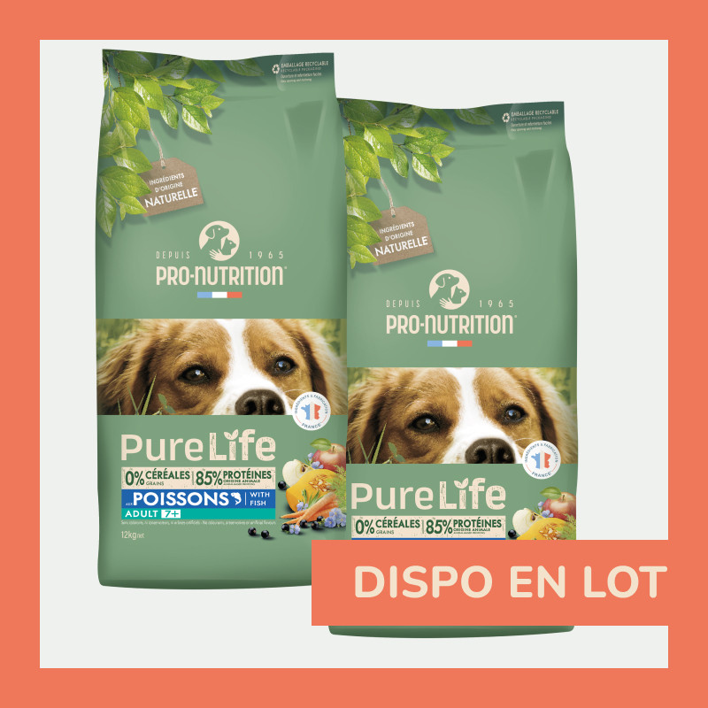 Pure Life Chien Adult 7+ Poissons | Croquettes sans céréales pour chien senior - saveur poissons LOT - 2x2kg  - Pro Nutrition - Flatazor
