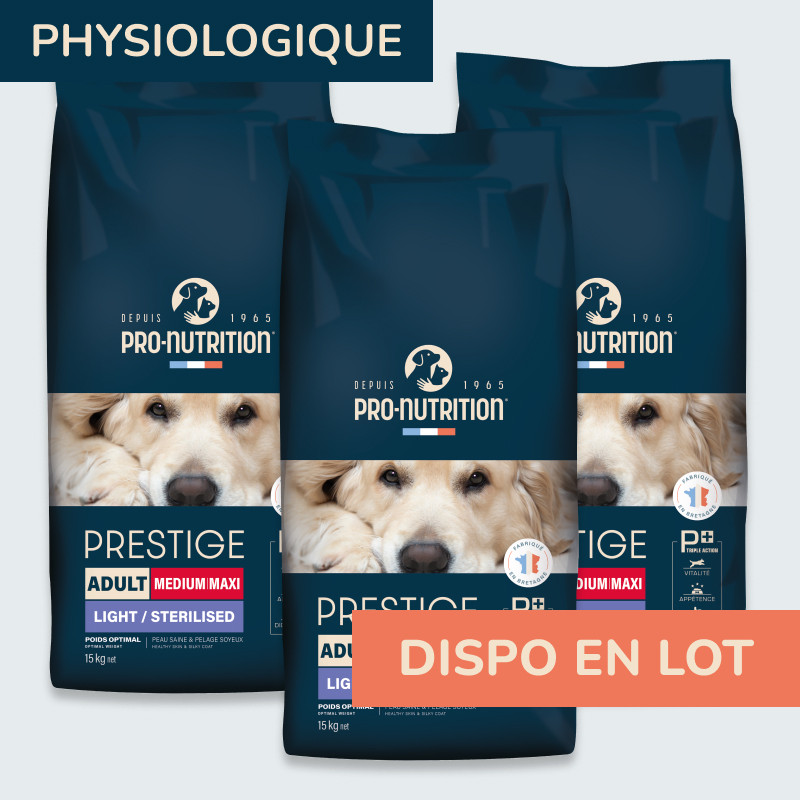 Prestige Chien Adult Medium Maxi Light / Sterilised | Croquettes Pour Chien De Moyenne Et Grande Taille Stérilisé - Lot 3x15kg - Pro-nutrition Flatazo