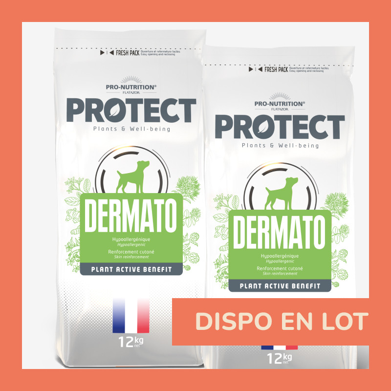 PROTECT CHIEN  DERMATO | Croquettes vétérinaires pour chien présentant des troubles cutanés LOT - 2x12kg  - Pro Nutrition - Flatazor