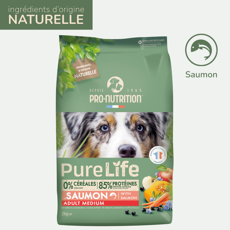 PURE LIFE CHIEN ADULT SAUMON | Croquettes sans céréales pour  chien  au saumon LOT - 2x2kg  - Pro Nutrition - Flatazor
