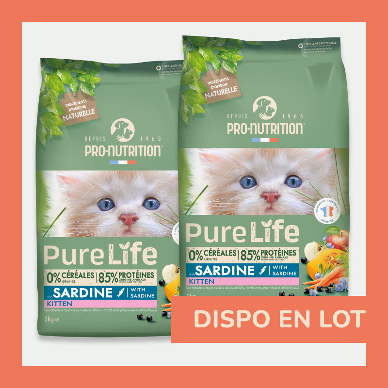PURE LIFE CHAT KITTEN SARDINE | Croquettes sans céréales pour chaton à la sardine LOT - 2x8kg  - Pro Nutrition - Flatazor