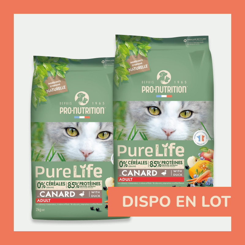 PURE LIFE CHAT ADULT CANARD | Croquettes sans céréales pour  chat  au canard LOT - 2x8kg  - Pro Nutrition - Flatazor