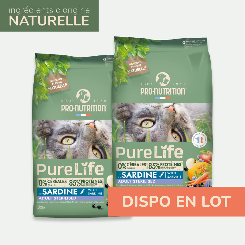 Pure Life  Chat  Sterilised Sardine | Croquettes Sans Céréales Pour  Chat Stérilisé À La Sardine - Lot 2x8kg - Pro-nutrition Flatazor