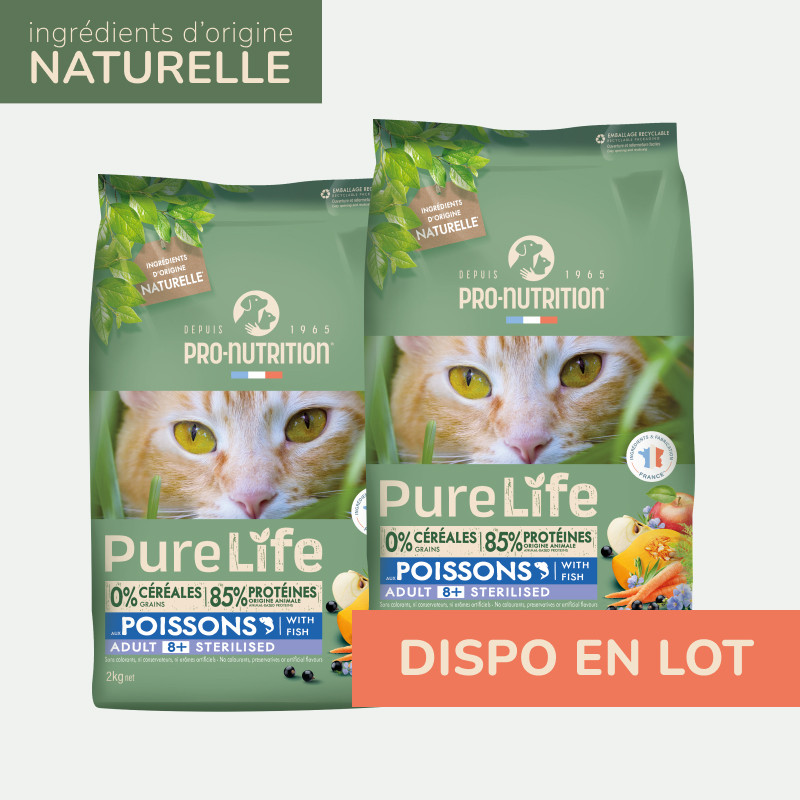 PURE LIFE CHAT ADULT 8+ POISSONS | Croquettes sans céréales pour  chat senior aux poissons 2kg  - Pro Nutrition - Flatazor