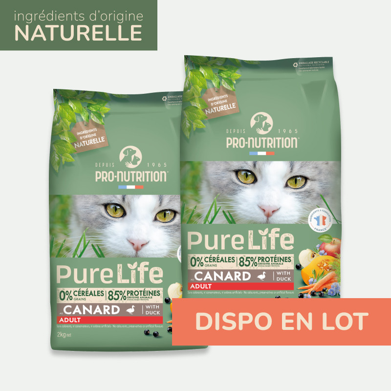 PURE LIFE CHAT ADULT CANARD | Croquettes sans céréales pour  chat  au canard LOT - 2x2kg  - Pro Nutrition - Flatazor