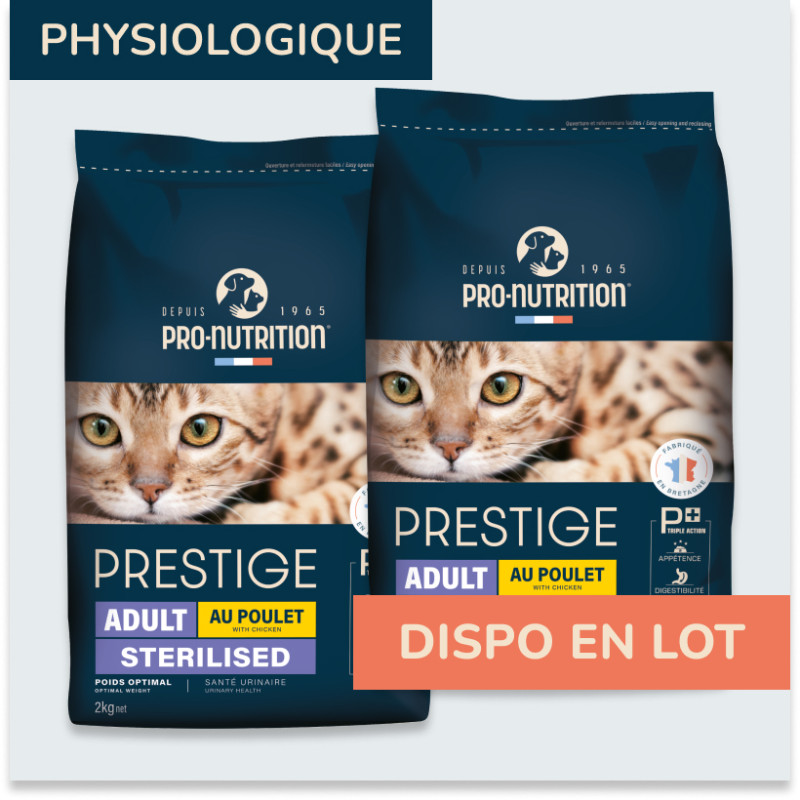 PRESTIGE CHAT ADULT AU POULET STERILISED | Croquettes pour chat stérilisé au poulet LOT - 2x10kg  - Pro Nutrition - Flatazor