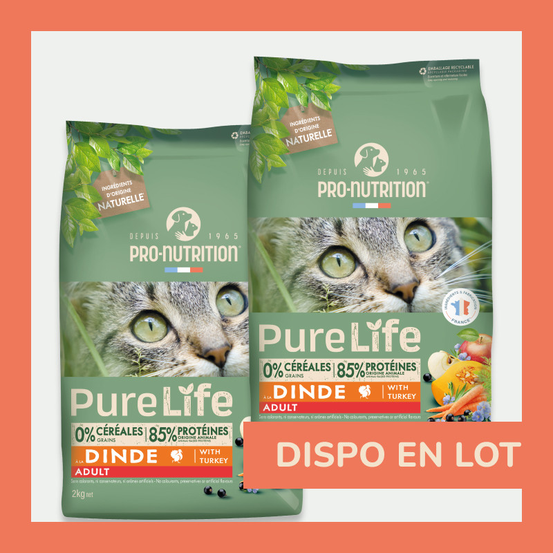 PURE LIFE CHAT ADULT  DINDE | Croquettes sans céréales pour  chat  à la dinde LOT - 2x2kg  - Pro Nutrition - Flatazor