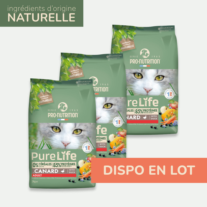 Pure Life Chat Adult  Canard | Croquettes Sans Céréales Pour  Chat  Au Canard - Lot 3x8kg - Pro-nutrition Flatazor