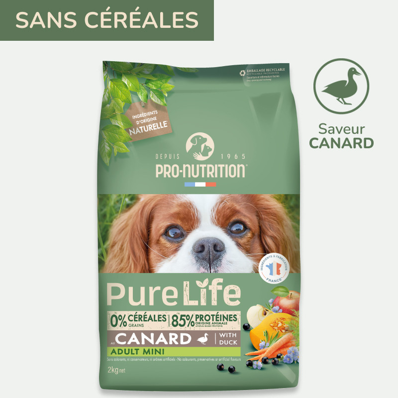 Pure Life Chien Adult Mini Canard | Croquettes sans céréales pour chien - saveur canard 8kg  - Pro Nutrition - Flatazor
