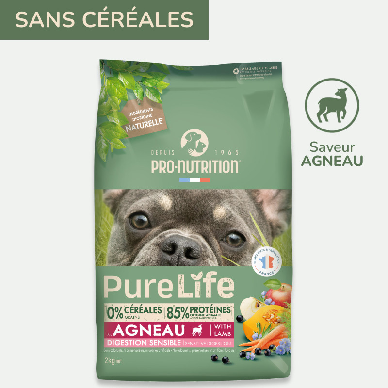 Pure Life Chien Sensible Agneau | Croquettes sans céréales pour chien sensible - saveur agneau 11kg  - Pro Nutrition - Flatazor