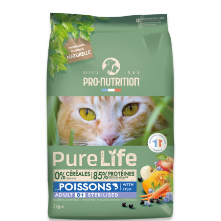  PURE LIFE CHAT ADULT 8+ POISSONS | Croquettes sans céréales pour  chat senior aux poissonsPro-Nutrition Flatazor 8