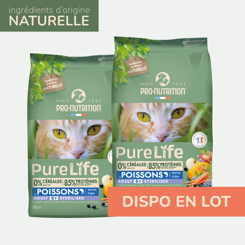 PURE LIFE CHAT ADULT 8+  POISSONS | Croquettes sans céréales pour  chat senior aux poissons - LOT 2x8kg  - Pro Nutrition - Flatazor