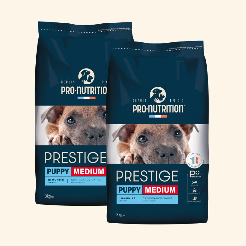 PRESTIGE CHIEN PUPPY MEDIUM | Croquettes pour chiot ou croquettes femelle en gestation LOT - 2x3kg  - Pro Nutrition - Flatazor