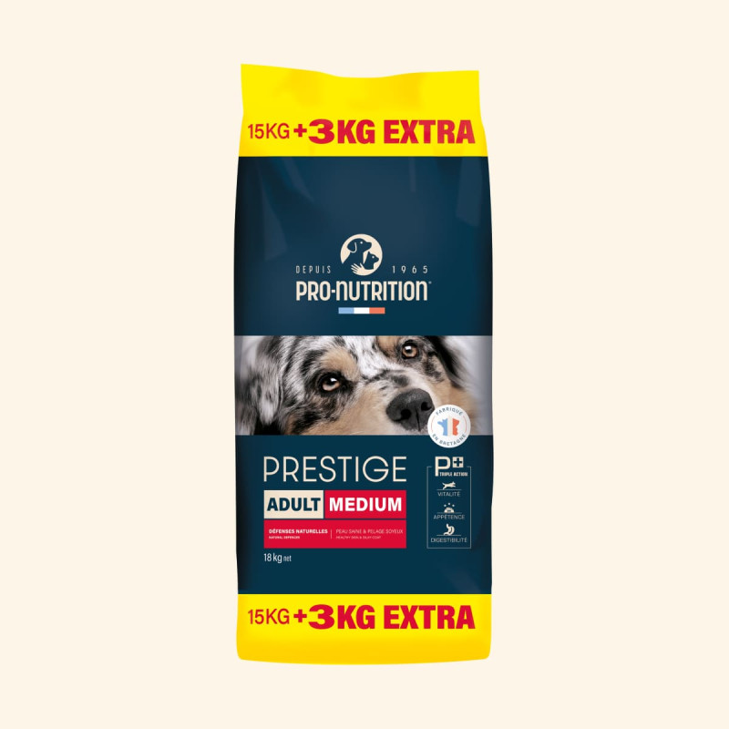 PRESTIGE CHIEN ADULT MEDIUM | Croquettes pour chien de taille moyenne - 15+3Kg offerts  - Pro Nutrition - Flatazor