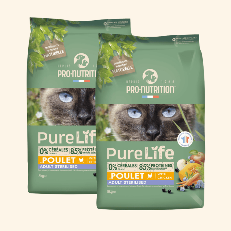 PURE LIFE  CHAT  STERILISED POULET | Croquettes sans céréales pour  chat stérilisé au poulet 8kg  - Pro Nutrition - Flatazor